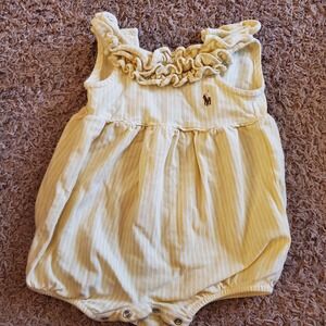 Ralph Lauren Baby Girl Romper 6M Yellow Stripe‎ Ruffle Pony Logo Sleeveless